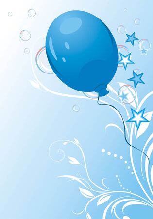 Blue balloon with stars and bubbles. Holiday cardのイラスト素材