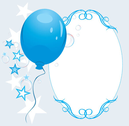Blue balloon with stars and bubbles. Decorative frameのイラスト素材