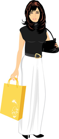 Elegant beautiful woman with handbag and packageのイラスト素材