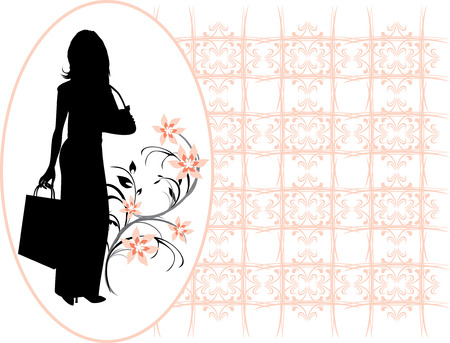 Silhouette elegant beautiful woman in the decorative frameのイラスト素材