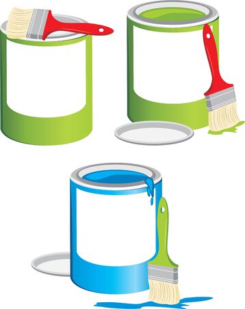 Jars with a paint and brushesのイラスト素材