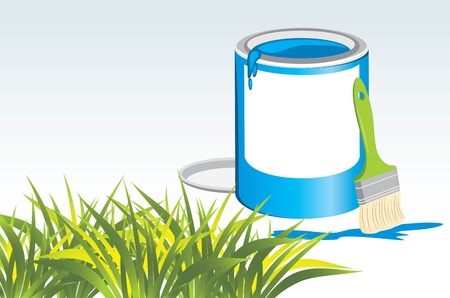 Jar with a paintbrush and grassのイラスト素材