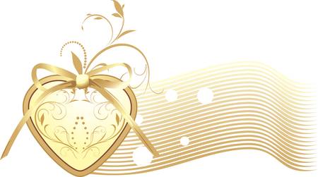 Golden heart with bow. Decorative bannerのイラスト素材