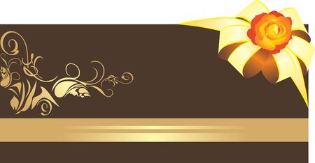 Golden bow with rose on the decorative borderのイラスト素材