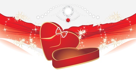 Holiday red box with shining stresses on the decorative backgroundのイラスト素材
