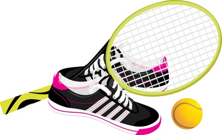 Tennis racket with trainers shoesのイラスト素材