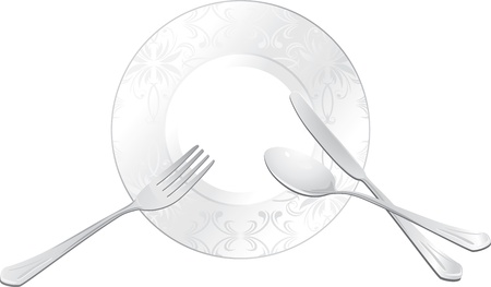 Empty plate with spoon, fork and knifeのイラスト素材