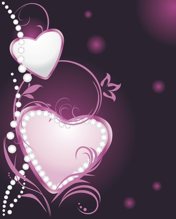 Shining silver and pink hearts with diamonds on the decorative backgroundのイラスト素材