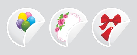 Three stickers with festive elementsのイラスト素材