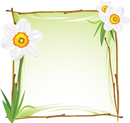 Wooden frame with daffodilsのイラスト素材
