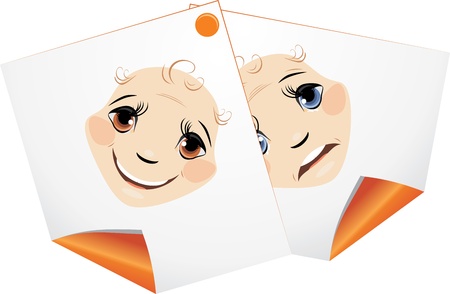 Curled pages with cartoon facial expressionsのイラスト素材
