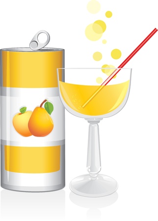 Aluminum drink can and wine glass with fruit juiceのイラスト素材