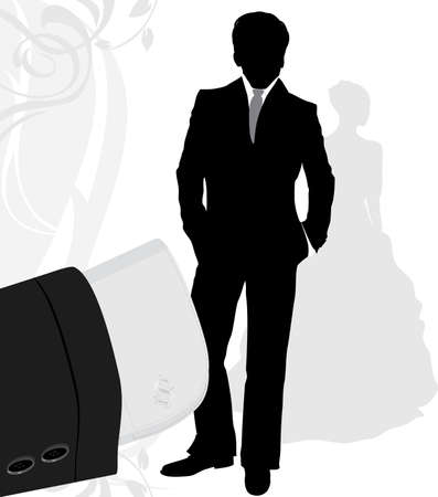 Cuff shirt with trendy cufflinks. Male suit for wedding and festive dayのイラスト素材