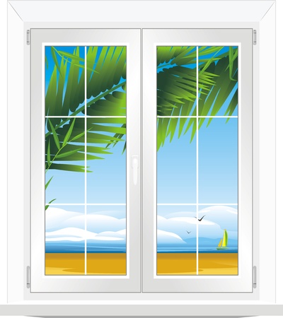 Window with kind of sea landscapeのイラスト素材