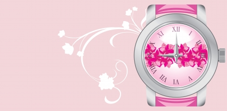 Female watch on the pink background. Bannerのイラスト素材