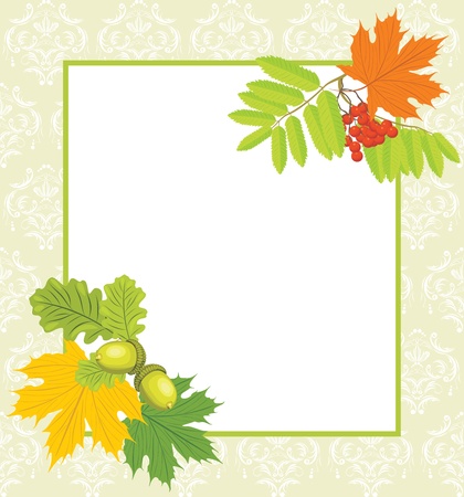 Decorative frame with acorns, rowan and maple leavesのイラスト素材