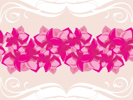 Ornamental border with blooming pink flowersのイラスト素材