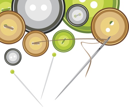 Buttons, sewing needle with threadのイラスト素材