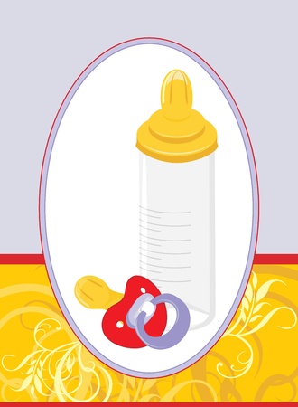 Baby dummy and milk bottle in the decorative frameのイラスト素材