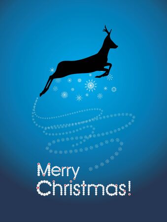 Silhouette of a running Christmas deer with snowflakesのイラスト素材