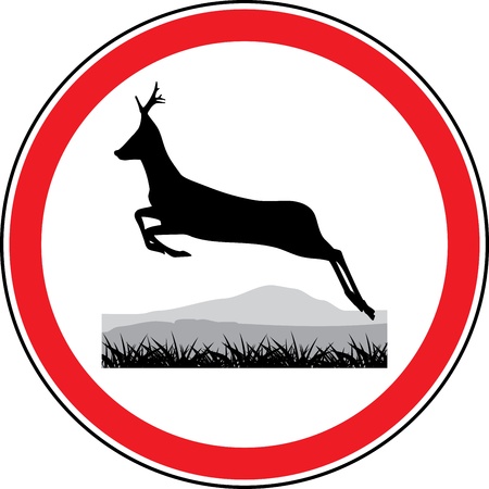 Silhouette of a running deer. Road signのイラスト素材
