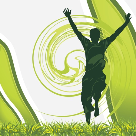 Joyful male silhouette on the abstract green backgroundのイラスト素材