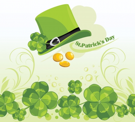 St  Patrick s Day hat and coins on the background with clover leavesのイラスト素材