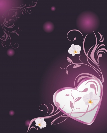 Ornamental sprig with orchids and shining heartのイラスト素材