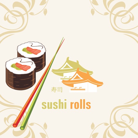 Sushi rolls and chopsticks  Label for designのイラスト素材