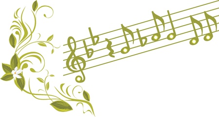 Musical notes with ornamental sprigのイラスト素材