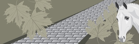 Horse head on the background of a paving stoneのイラスト素材