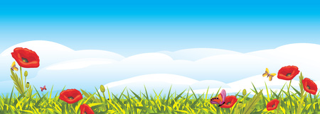 Landscape with red poppiesのイラスト素材