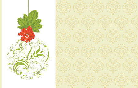 Ornamental Christmas ball with red berries bunch  Decorative backgroundのイラスト素材