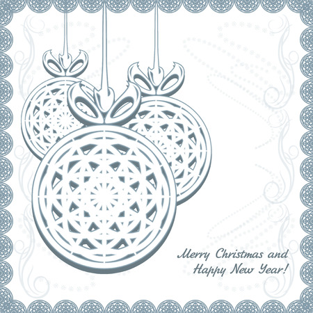 Knitted Christmas balls with snowflakes in the ornamental frameのイラスト素材