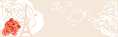 Decorative background with red roses and Eiffel towerのイラスト素材