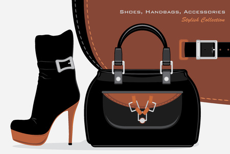 Shoes, handbags and accessories  Stylish collectionのイラスト素材