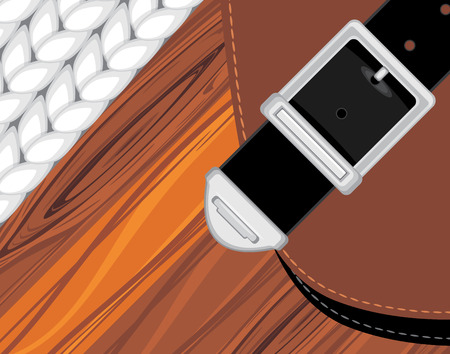 Strap, pieces of fabric and knitted on a wooden backgroundのイラスト素材