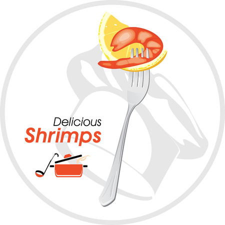 Delicious shrimp on a fork  Icon for a cooking designのイラスト素材