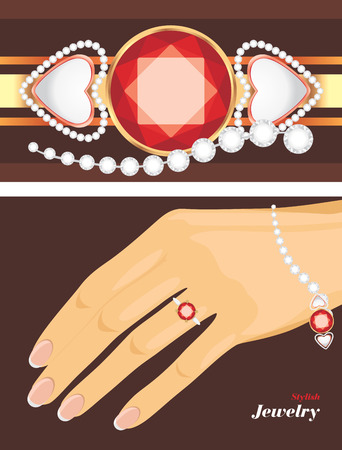 Stylish jewelry  Female bracelet and ringのイラスト素材