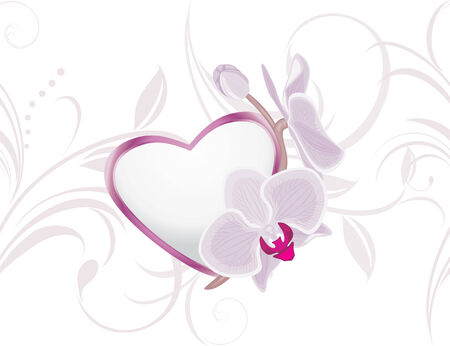 Decorative heart with blooming orchids on the ornamental backgroundのイラスト素材