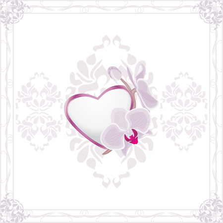 Ornamental frame with heart and blooming orchidsのイラスト素材