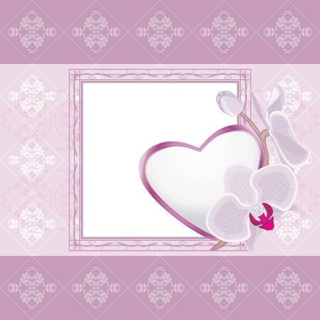 Light violet ornamental frame with heart and blooming orchidsのイラスト素材