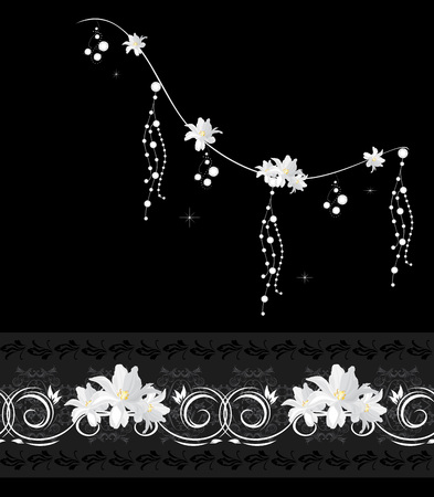 Decorative elements with white tulips on black backgroundのイラスト素材