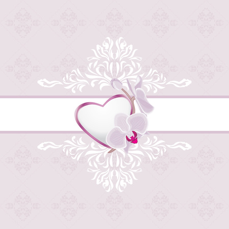 Ornamental light purple background with heart and orchidのイラスト素材