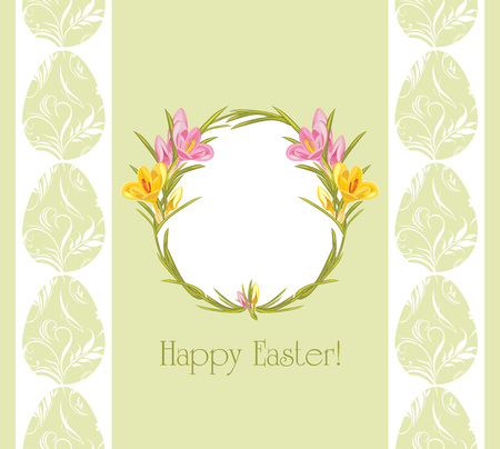 Easter greeting background with wreath of crocusesのイラスト素材