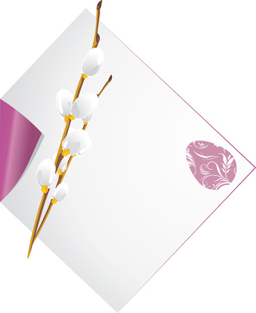 Curled paper sheet with pussy willow branchのイラスト素材