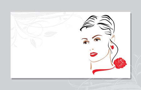 Portrait of a beautiful woman with a red rose on her neck. Visit cardのイラスト素材