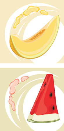 Juicy melon and watermelon. Labels for designのイラスト素材