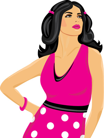Beautiful brunette in a pink dress. Vectorのイラスト素材