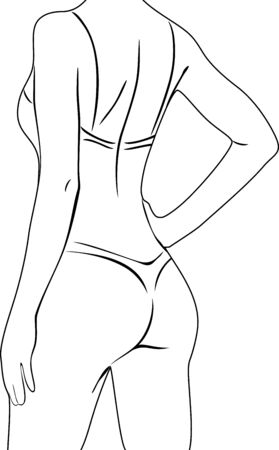 Beautiful woman in lingerie. Black and white outlineのイラスト素材